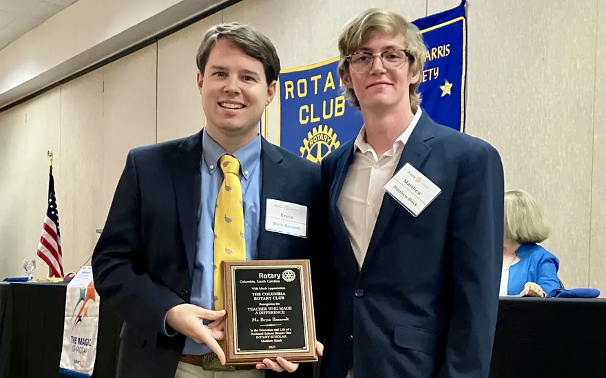 Read more about Matthew Black Awarded Columbia Rotary Scholarship, Honors Teacher Bryce Bancroft